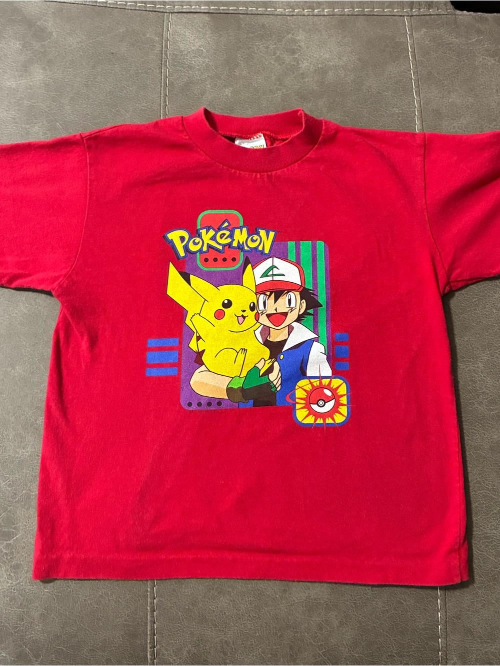 Vintage Pokemon T-Shirt Pikachu Ash Nintendo Promo Red Youth Size 7